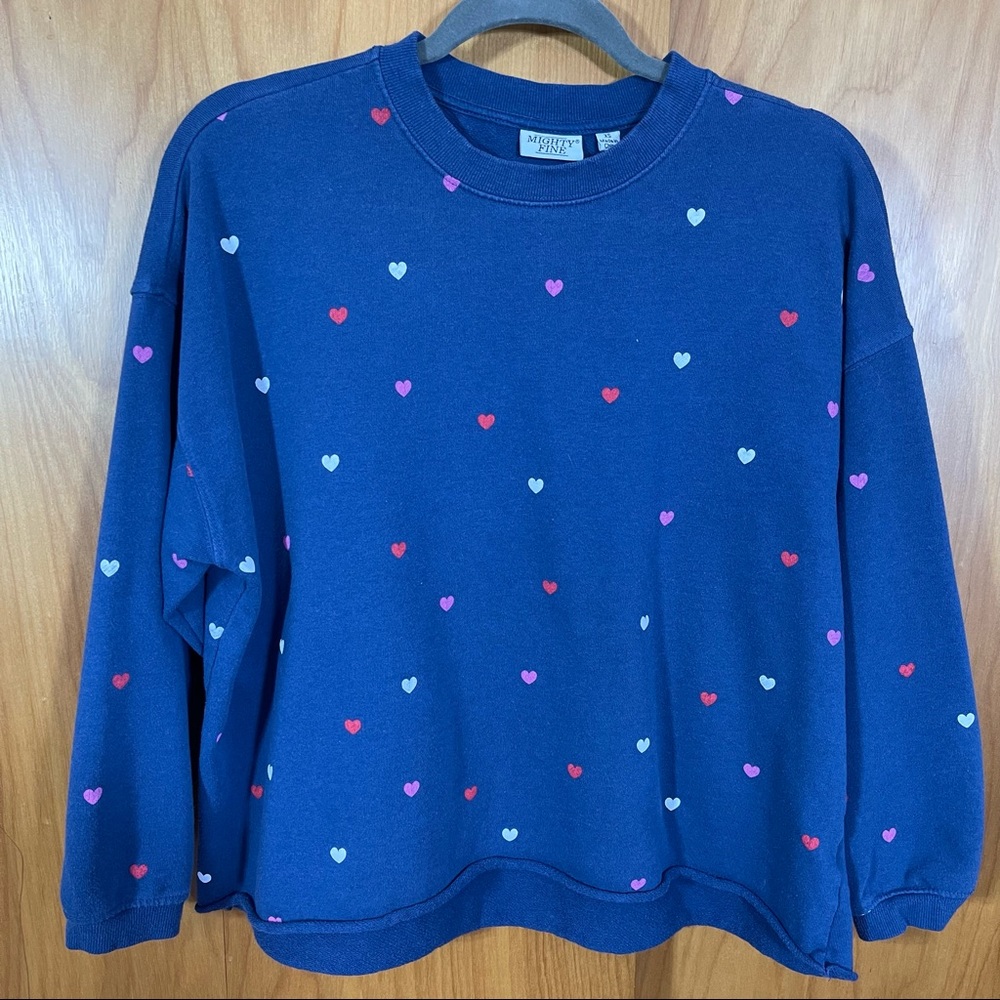 Mighty Fine, Oversized Cropped Sweater, Size XS.  Excellent condition. Hearts